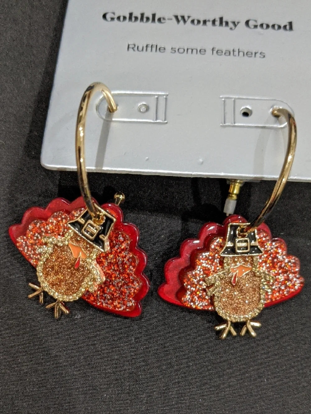 Red Turkey Hoop Earrings - Picture 2 of 3
